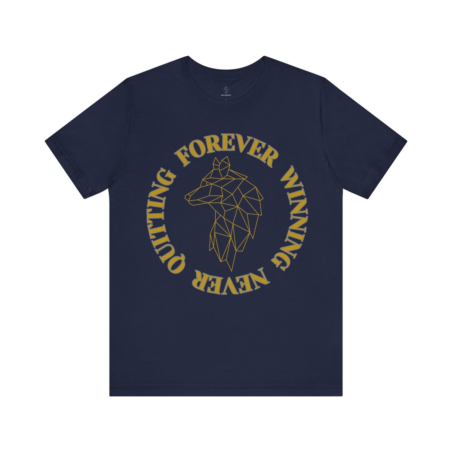 Navy motivational t-shirt with 'Forever winning never quitting & Logo' print – Bella Canvas unisex fit