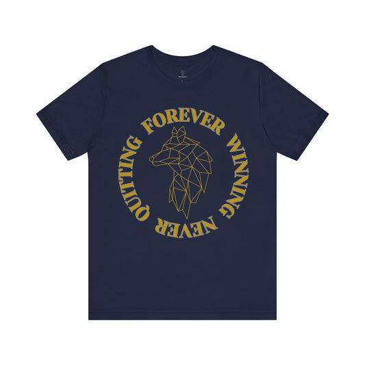 Navy motivational t-shirt with 'Forever winning never quitting & Logo' print – Bella Canvas unisex fit