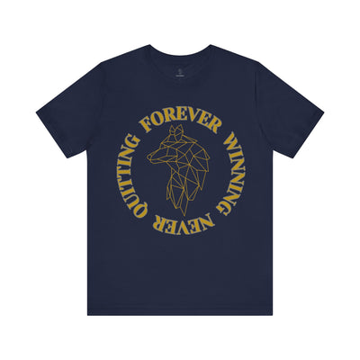 Navy motivational t-shirt with 'Forever winning never quitting & Logo' print – Bella Canvas unisex fit