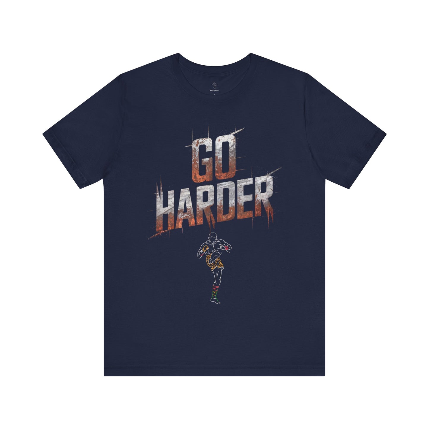 Navy motivational t-shirt with 'Go Harder & Muay Thai fighter' print – Bella Canvas unisex fit