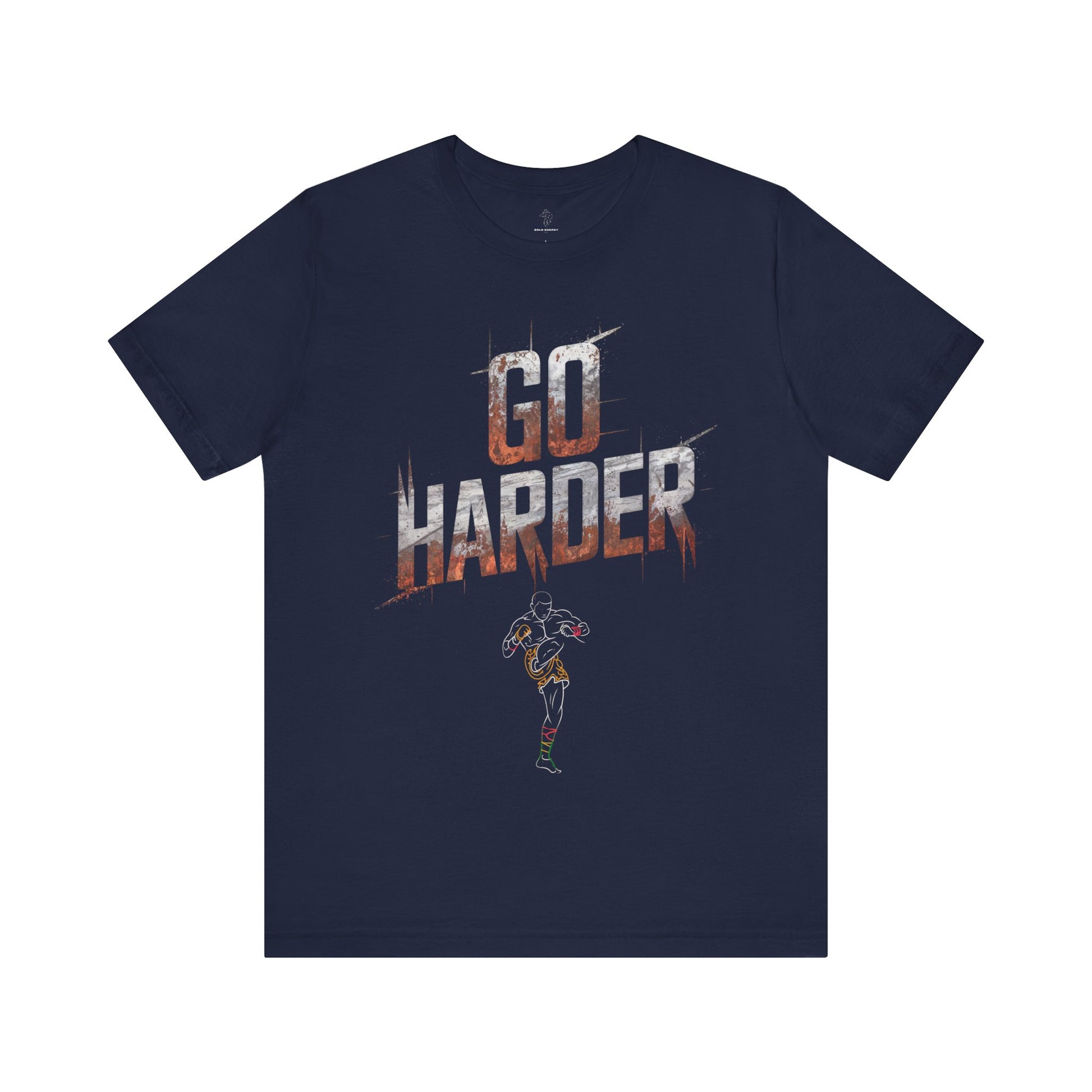 Navy motivational t-shirt with 'Go Harder & Muay Thai fighter' print – Bella Canvas unisex fit
