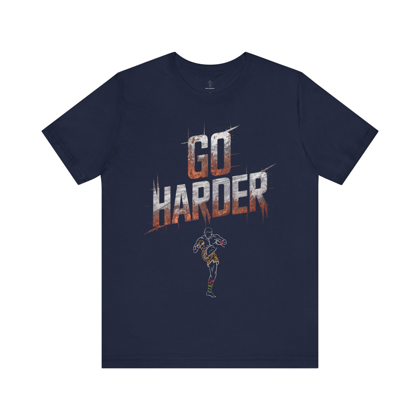 Navy motivational t-shirt with 'Go Harder & Muay Thai fighter' print – Bella Canvas unisex fit