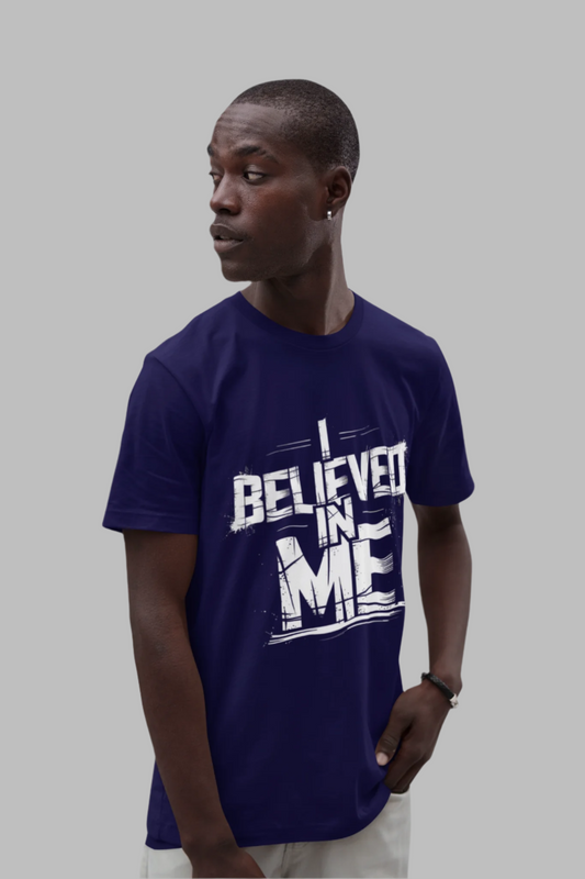Navy grunge-style motivational t-shirt with 'I Believed In Me' print – Bella Canvas unisex fit